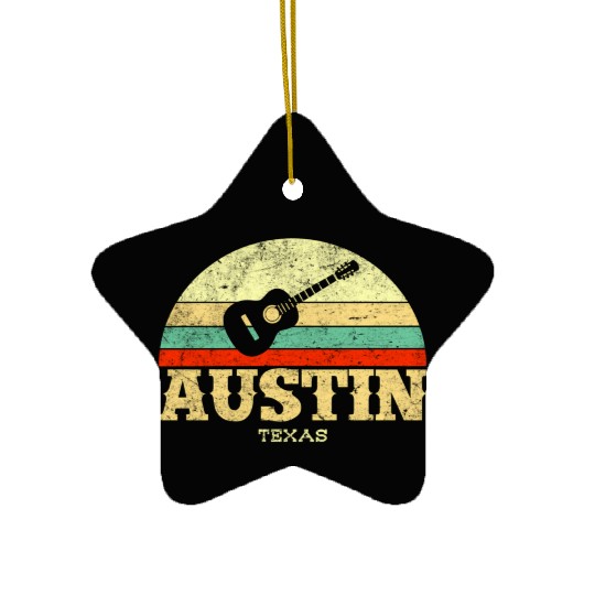 Austin Texas Guitar Lone Star State Ceramic Ornaments