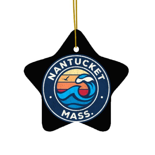 Nantucket Massachusetts Ma Nautical Waves Ceramic Ornaments