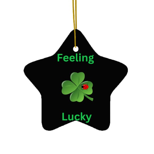 Feeling Lucky with a 4 leaf clover and a ladybug Ceramic Ornaments