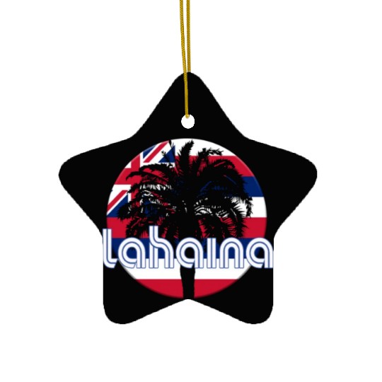 Lahaina Maui Hawaii Hawaiian Flag Native Palm Tree Ceramic Ornaments