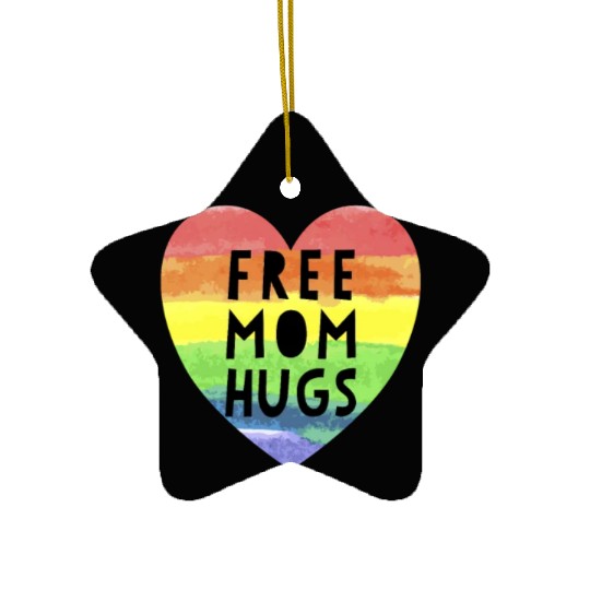 Free Mom Hugs LGBTQ Plus Rainbow Heart Free Hugs Ceramic Ornaments