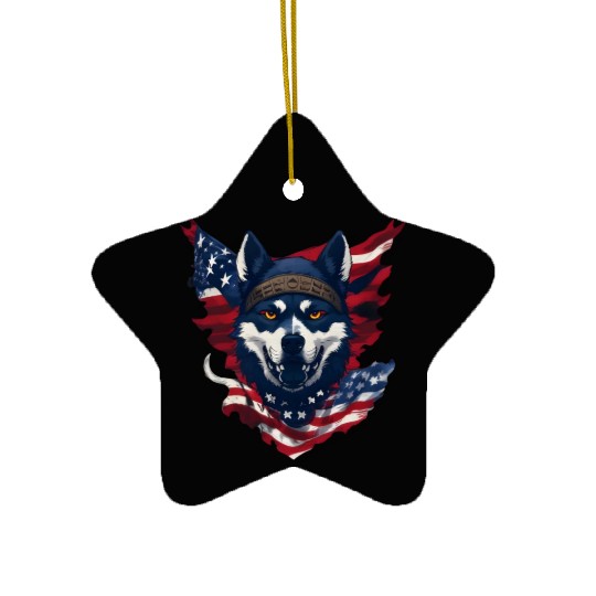 Cute American Pride 4th of July Dog Flag Ceramic Ornaments