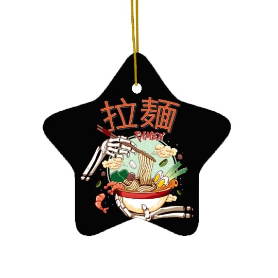 skeleton hands eating ramen noodle soup bowl art Ceramic Ornaments