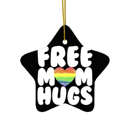 Free Mom Hugs LGBTQ Plus Rainbow Heart Free Hugs Ceramic Ornaments