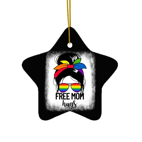 Free Mom Hugs Womens Messy Bun LGBTQ Free Mom Hugs Ceramic Ornaments