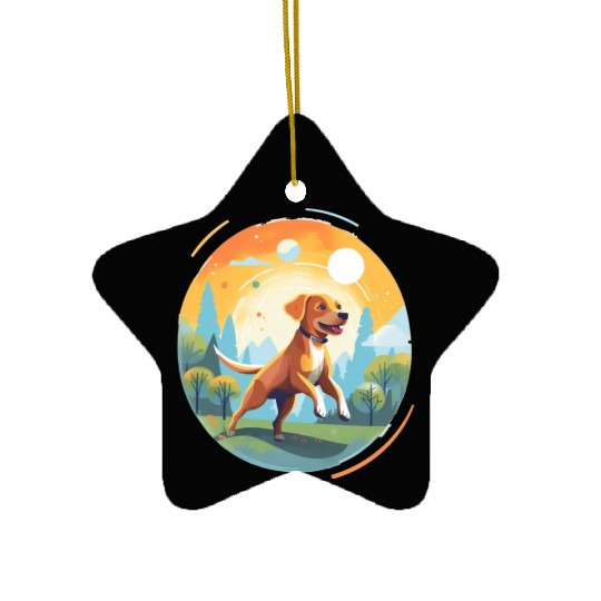 Joyful Dog in Summer Park Ceramic Ornaments