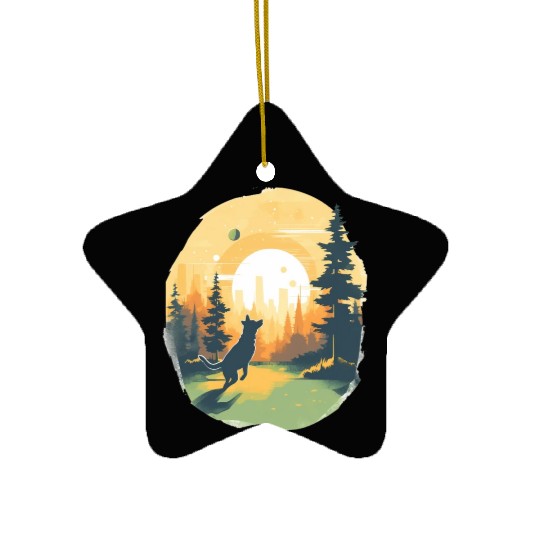 Joyful Dog in Summer Park Ceramic Ornaments