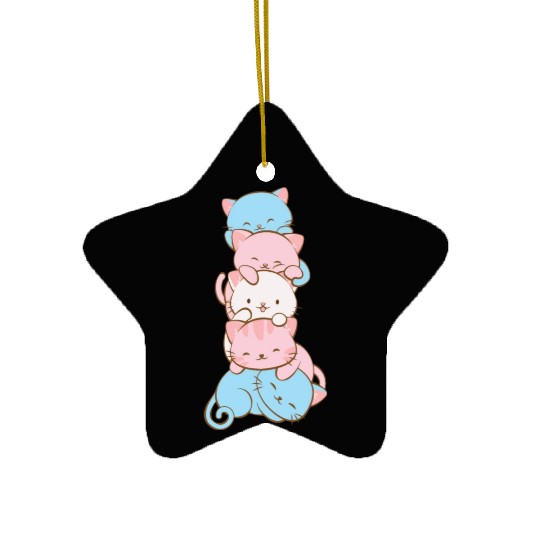 Transgender Pride Flag Cute Kawaii Cats Subtle Ceramic Ornaments