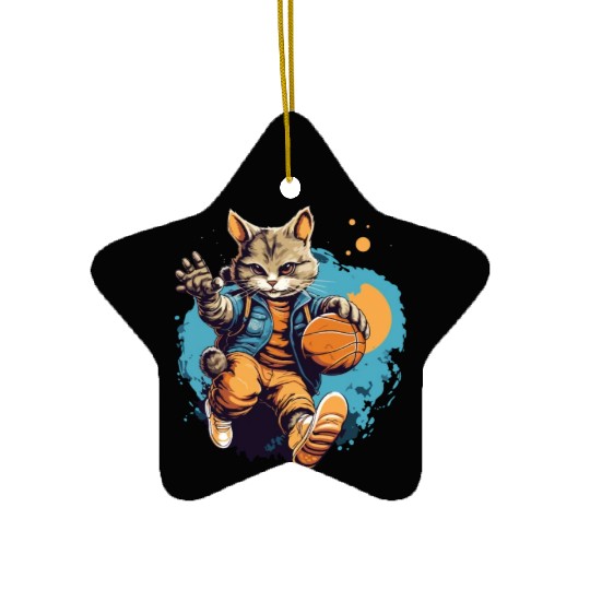 Basketball Cat Basketball Player I Love Basketball Ceramic Ornaments