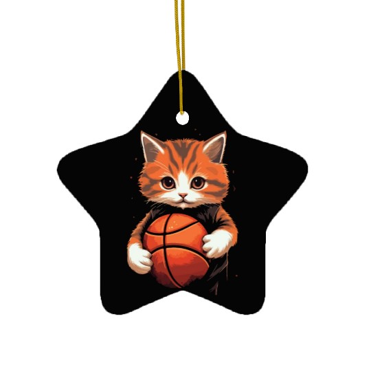 Basketball Cat Basketball Player I Love Basketball Ceramic Ornaments