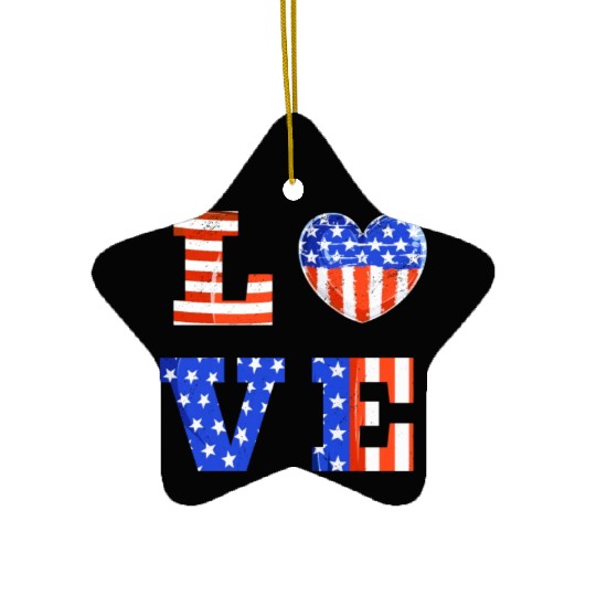 LOVE America Independence Day USA Patriots Ceramic Ornaments