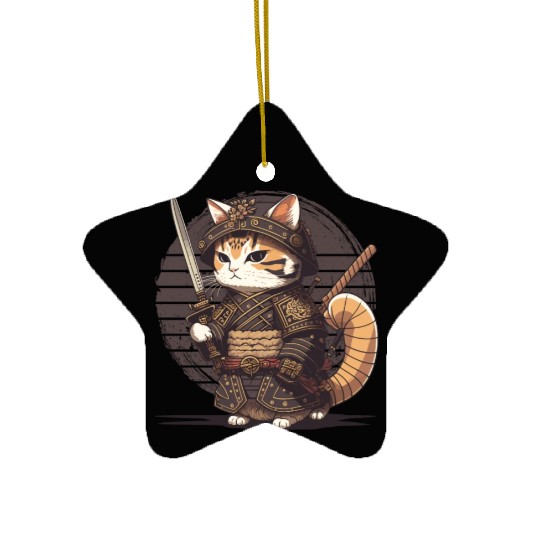 Samurai Cat Warrior Japanese Ninja Cat Kawaii Ceramic Ornaments