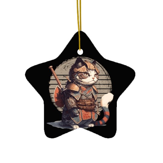 Samurai Cat Warrior Japanese Ninja Cat Kawaii Ceramic Ornaments