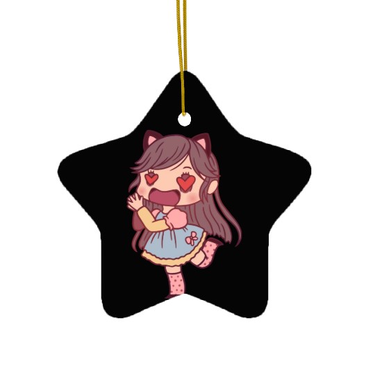 Chibi Girl In Love Ceramic Ornaments