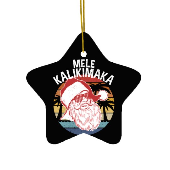 Mele Kalikimaka Hipster Santa Palm Trees Ceramic Ornaments