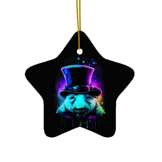 Cute Tardigrade in a Top Hat - Retro Disco Drip Ar Ceramic Ornaments