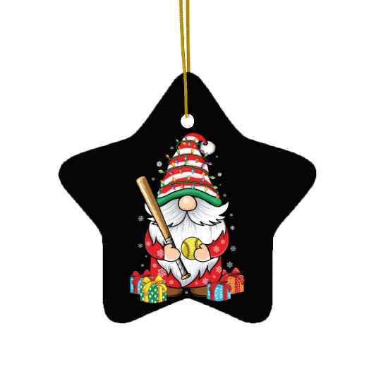 Cute Gnomes Softball Lover s Funny Christmas Gnome Ceramic Ornaments