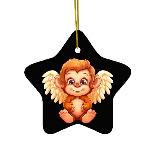 Cute Monkey Angel - Animalistic Fantasy Design Ceramic Ornaments