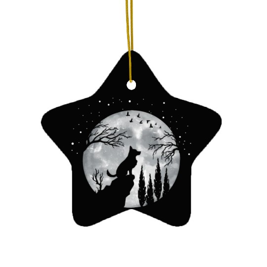 German Shepherd Dog Full Moon At Night German Shep Ceramic Ornaments