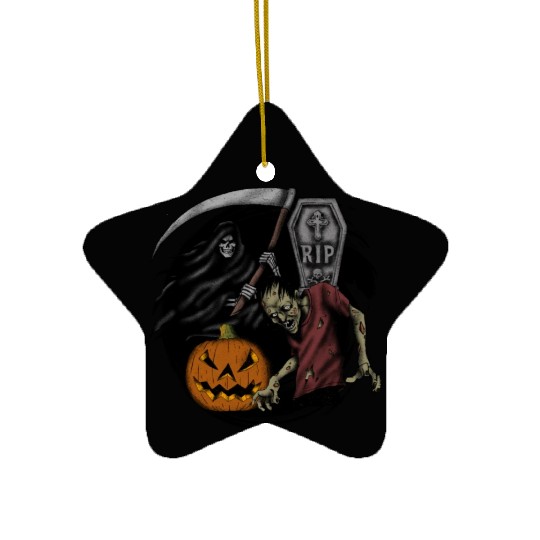 Scary pumpkin zombie Halloween grim reaper Ceramic Ornaments