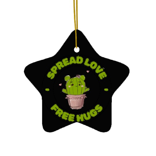 Spread Love Free Hugs Funny Cactus in a Pot Ceramic Ornaments