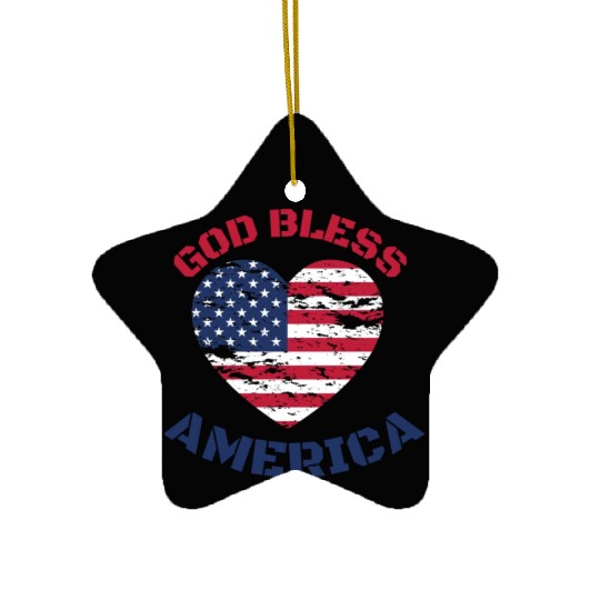 God Bless America, Heart Flag Shape. Ceramic Ornaments
