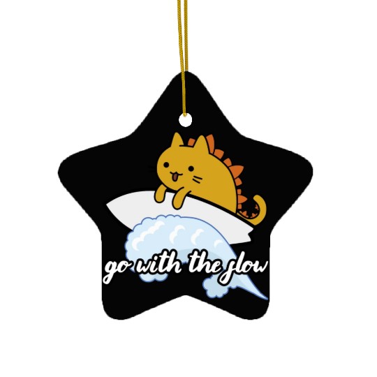 Catzilla Surfer Surf Lover Go With The Flow Ceramic Ornaments