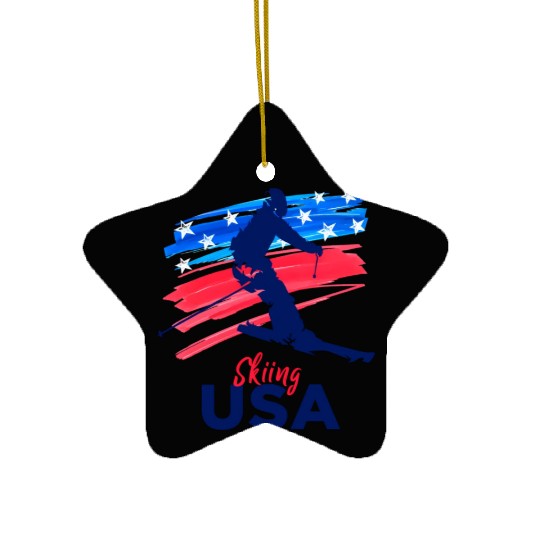 Skiing Usa Support The Team Usa Flag Ski Winter Ceramic Ornaments