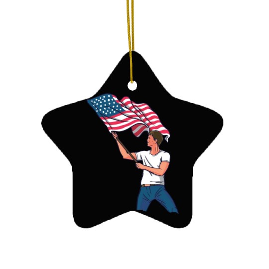 Waving Usa Flag Ceramic Ornaments