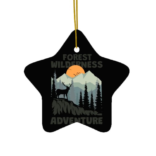forest wilderness adventure deer mountain Ceramic Ornaments