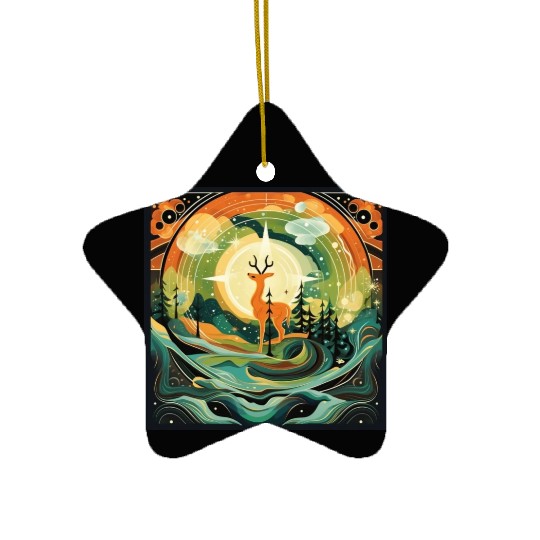 North Star Forest Deer [Surreal Aesthetic] Ceramic Ornaments