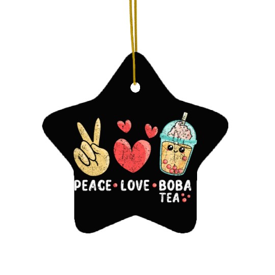 Peace Love Boba Tea Ceramic Ornaments