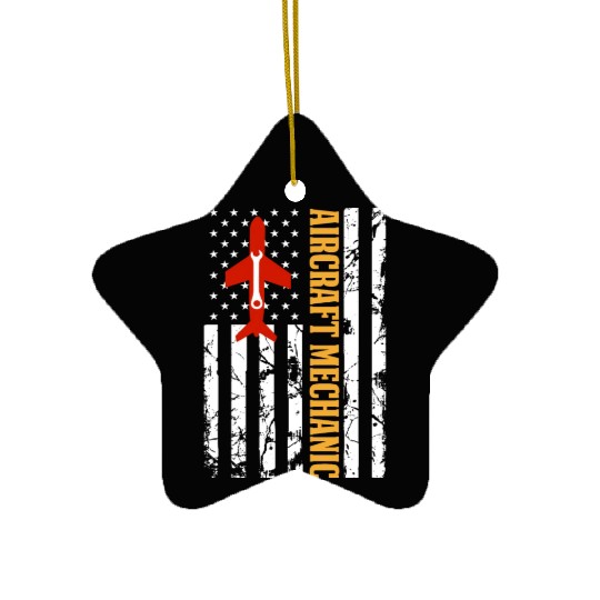 AIRCRAFT MECHANIC USA FLAG Ceramic Ornaments