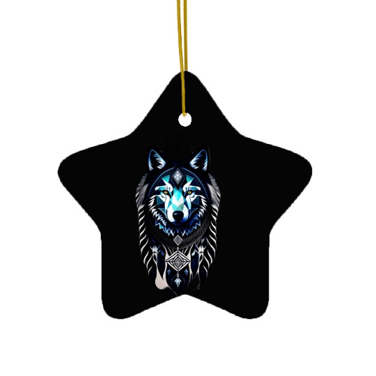 dream catcher geometric wolf Ceramic Ornaments