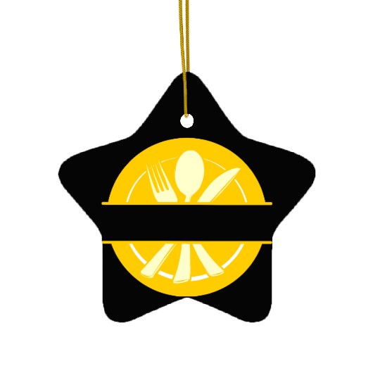 Cutlery menu card logo gold with transparent bar Ceramic Ornaments