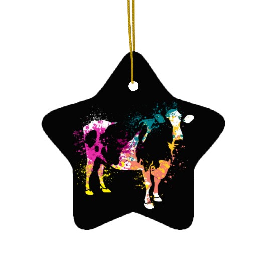 Colerfull Splash Art Farm animals cow Ceramic Ornaments