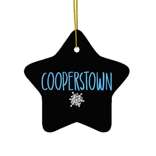Cooperstown Ny Snowflake Drawing Light Blue Text Ceramic Ornaments
