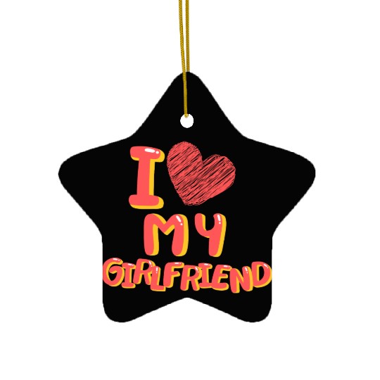 I Love My Girlfriend Heart Balloons White Ceramic Ornaments