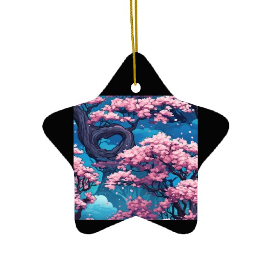 Anime Euphoria: Fantasy Cherry Blossom Dreamscape Ceramic Ornaments