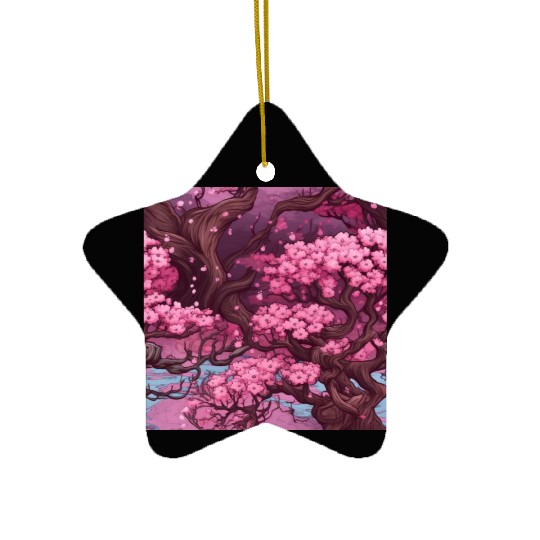 Anime Euphoria: Fantasy Cherry Blossom Dreamscape Ceramic Ornaments