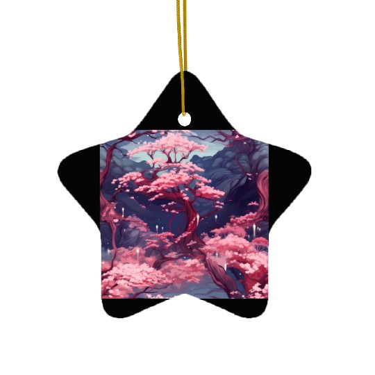 Anime Euphoria: Fantasy Cherry Blossom Dreamscape Ceramic Ornaments