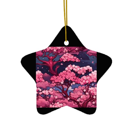 Anime Euphoria: Fantasy Cherry Blossom Dreamscape Ceramic Ornaments
