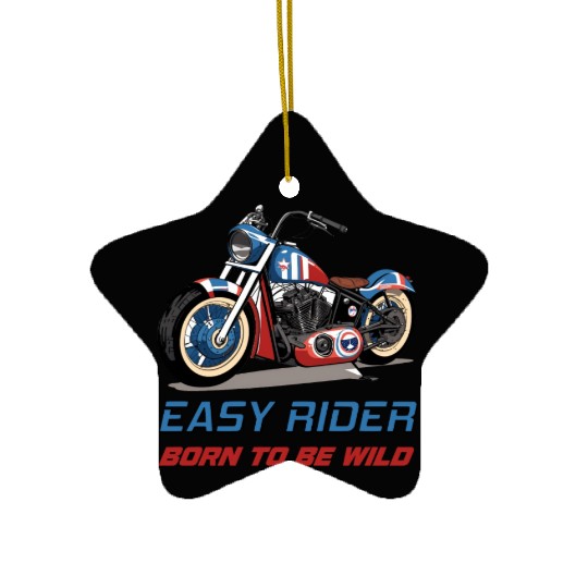 Easy Rider Motorcycle Chopper Stars and Stripes Ceramic Ornaments