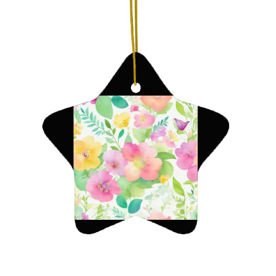watercolor wildflower pattern Ceramic Ornaments