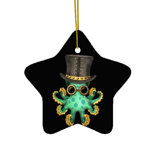Steampunk Green Octopus Ceramic Ornaments