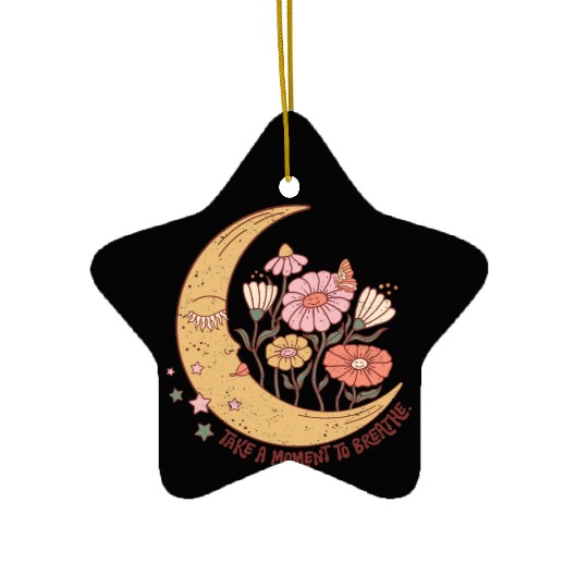 SELF CARE Ceramic Ornaments, Moon Face, Wild Flower Ceramic Ornaments