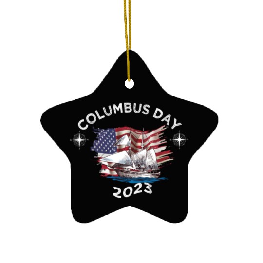 Exploring Columbus Day Compasses USA Flags Ceramic Ornaments