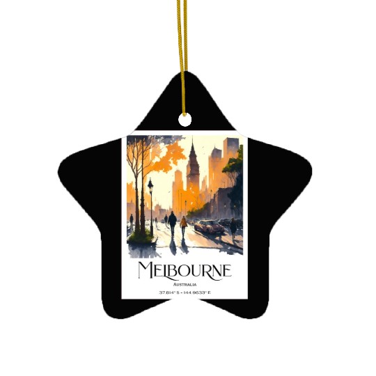 Watercolor couple Melbourne Skyline at Sunset Ceramic Ornaments