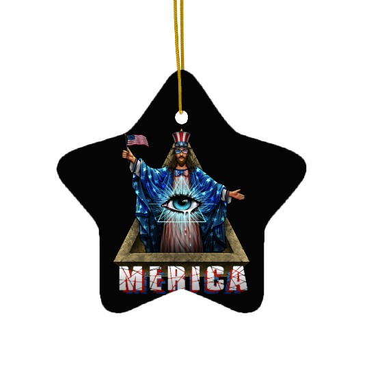 Merica Jesus Patriotic and Eye of Providence Ceramic Ornaments