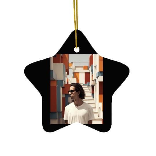 Portrait of a young man in a white Ceramic Ornaments.